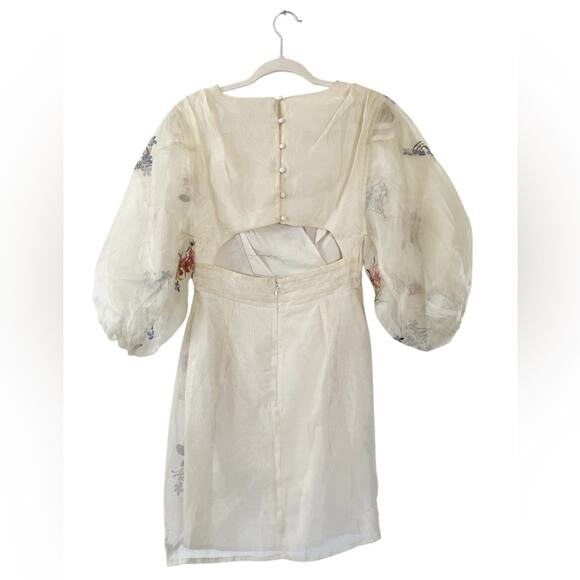 ASOS Design Floral Embroidered Organza Mini Dress in Cream Size 6 NWT - Picture 4 of 13